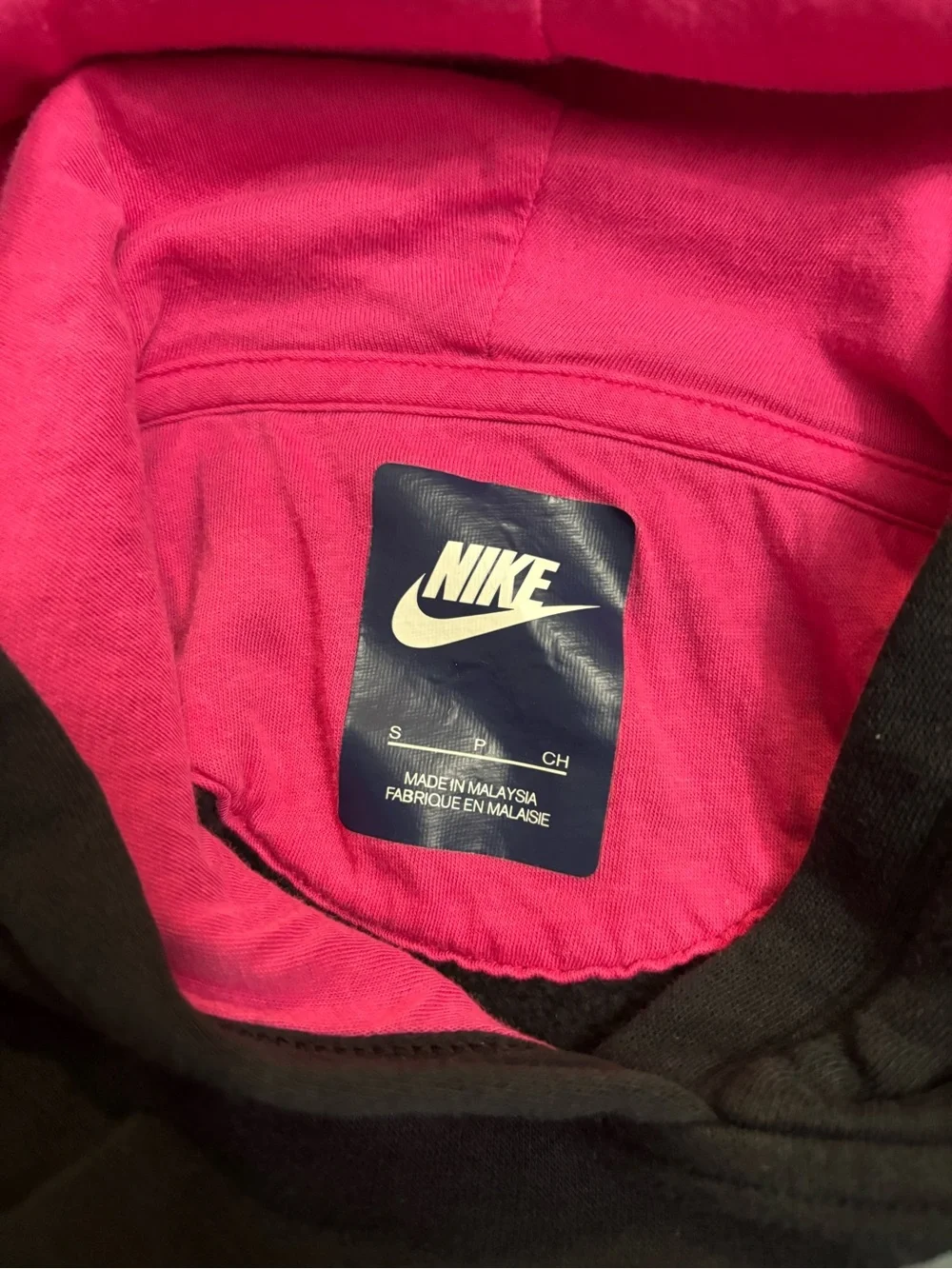 Nike Girl’s Black & Pink Graphic Hoodie with Pink Logo and Hood Lining